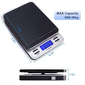 Fuzion Shipping Scale, Accurate Digital Postal Scale 86 lb/0.1 oz with Hold and Tare Function, Postage Scale for Packages and Mailing, LCD Display, Battery and AC Adapter