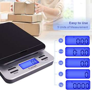 Fuzion Shipping Scale, Accurate Digital Postal Scale 86 lb/0.1 oz with Hold and Tare Function, Postage Scale for Packages and Mailing, LCD Display, Battery and AC Adapter