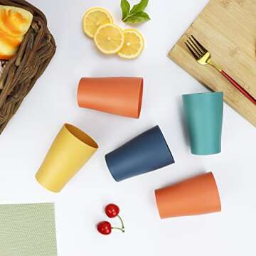 Homienly Wheat Straw Cups Plastic Cups Set of 8 Unbreakable Drinking Cup Kids Cups Reusable Dishwasher Safe Water Glasses Small Cups for Kitchen (8 OZ Kids Size)