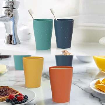 Homienly Wheat Straw Cups Plastic Cups Set of 8 Unbreakable Drinking Cup Kids Cups Reusable Dishwasher Safe Water Glasses Small Cups for Kitchen (8 OZ Kids Size)