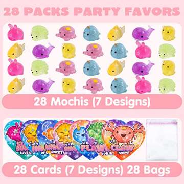 JOYIN 28 Pcs Valentines Day Cards with Glitter Mochi squishy toys, Cute Sea Animals Mochi to Squeeze...