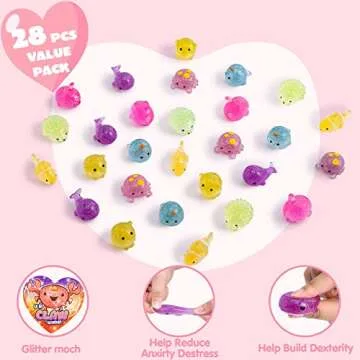 JOYIN 28 Pcs Valentines Day Cards with Glitter Mochi squishy toys, Cute Sea Animals Mochi to Squeeze, Stress Relief Fidget Toys for Kids Valentine Party Favor Classroom Class Exchange Prizes