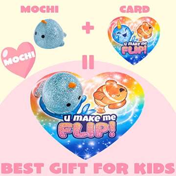 JOYIN 28 Pcs Valentines Day Cards with Glitter Mochi squishy toys, Cute Sea Animals Mochi to Squeeze, Stress Relief Fidget Toys for Kids Valentine Party Favor Classroom Class Exchange Prizes