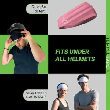 Temple Tape Headbands for Men and Women - Mens Sweatband & Sports Headband Moisture Wicking Workout Sweatbands for Running, Crossfit, Yoga and Bike Helmet Friendly - Black