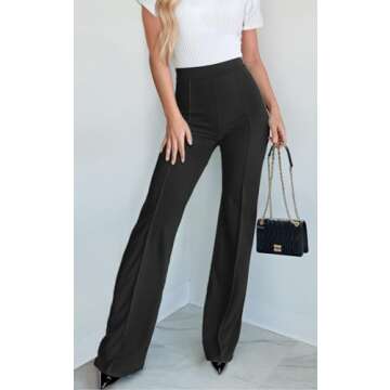 Agenlulu Wide Leg Dress Pants for Women Elastic High Waist Straight Leg Pants Business Casual Pull on Office Work Slacks Black