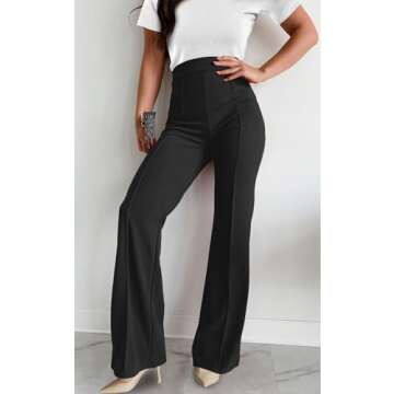 Agenlulu Wide Leg Dress Pants for Women Elastic High Waist Straight Leg Pants Business Casual Pull on Office Work Slacks Black