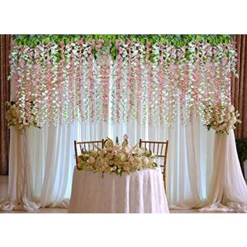 DearHouse 12 Pack 1 Piece 3.6 Feet Artificial Fake Wisteria Vine Ratta Hanging Garland Silk Flowers ...