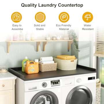 Ulif Over Washer Dryer Countertop, Melamine Matte Surface for Laundry Storage and Organization, Whole Piece of Laundry Room Countertop, 27.5" W x 54" L x 2.6" H, Black