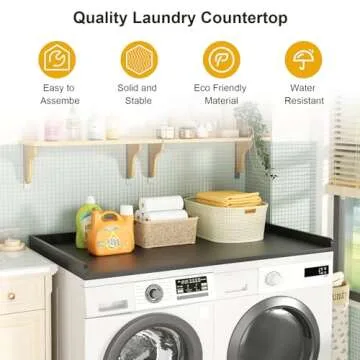 Ulif Over Washer Dryer Countertop, Melamine Matte Surface for Laundry Storage and Organization, Whole Piece of Laundry Room Countertop, 27.5" W x 54" L x 2.6" H, Black