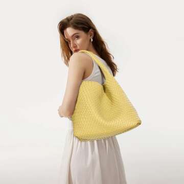 Women Vegan Leather Hand-Woven Tote Handbag Fashion Shoulder Top-handle Bag All-Match Underarm Bag w...