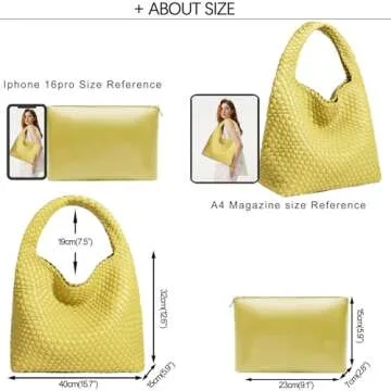 Women Vegan Leather Hand-Woven Tote Handbag Fashion Shoulder Top-handle Bag All-Match Underarm Bag with Purse (Chicken yellow)