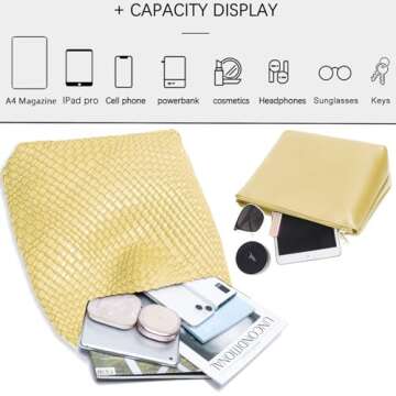 Women Vegan Leather Hand-Woven Tote Handbag Fashion Shoulder Top-handle Bag All-Match Underarm Bag with Purse (Chicken yellow)