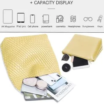 Women Vegan Leather Hand-Woven Tote Handbag Fashion Shoulder Top-handle Bag All-Match Underarm Bag with Purse (Chicken yellow)