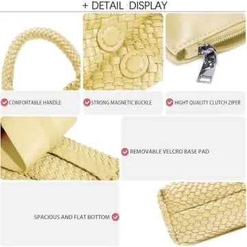 Women Vegan Leather Hand-Woven Tote Handbag Fashion Shoulder Top-handle Bag All-Match Underarm Bag with Purse (Chicken yellow)