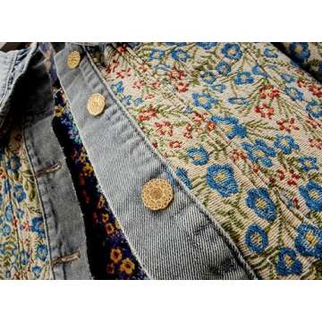 BlueFire2015 Women’s Sweet Peter Pan Collar Long Sleeve Jacquard Denim Jacket (US, Alpha, Medium, Regular, Regular, blue)