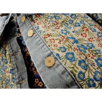 BlueFire2015 Women’s Sweet Peter Pan Collar Long Sleeve Jacquard Denim Jacket (US, Alpha, Medium, Regular, Regular, blue)