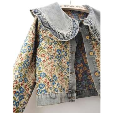 BlueFire2015 Women’s Sweet Peter Pan Collar Long Sleeve Jacquard Denim Jacket (US, Alpha, Medium, Regular, Regular, blue)