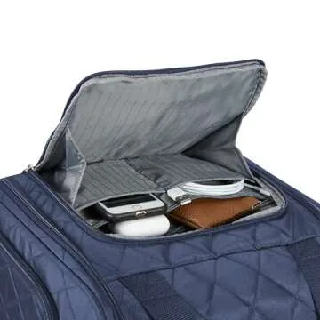 Amazon Basics Underseat Carry On Luggage with Wheels - 14-Inch Rolling Travel Bag, Navy Blue Quilted