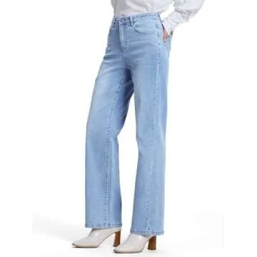 SEVEGO Women's 32"/34"/36" Tall Straight Leg Jeans Mid Waisted Stretchy Loose Denim Pants Casual Baggy Jean Trousers 36'', Light Blue, M