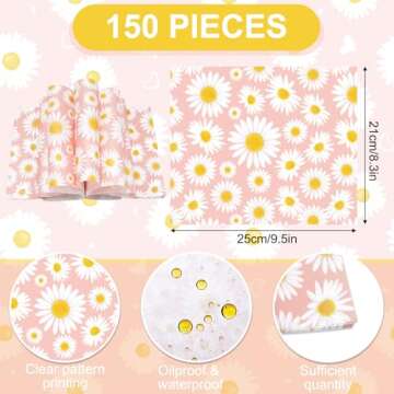 JarThenaAMCS 150Pcs Daisy Pink Wax Paper Spring Flower Deli Paper Pastel Floral Sandwich Wrap Paper ...