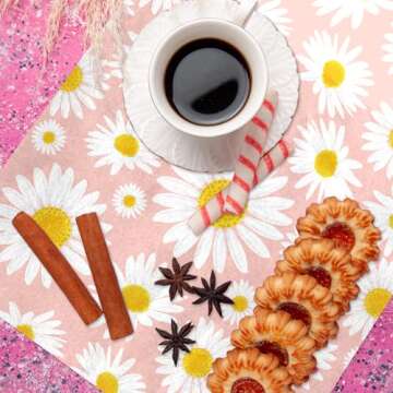 JarThenaAMCS 150Pcs Daisy Pink Wax Paper Spring Flower Deli Paper Pastel Floral Sandwich Wrap Paper Tissue Waterproof Oil-Proof Picnic Liners for Party Kitchen Supplies, 9.8 x 8.3 Inch