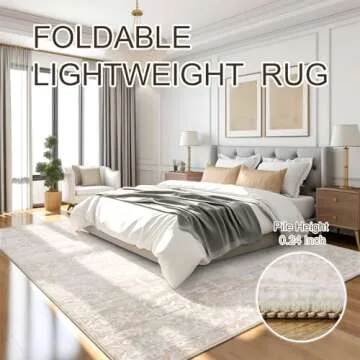 Soalmost 8x10 Area Rugs for Living Room, Stain Resistant Neutral Washable Rugs for Dining Room, Floral Vintage Non-Slip Thin Large Size Area Rug Beige