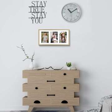 Golden State Art, 4x6 Aluminum Collage Frame, Displays 6x4 Pictures With 3 Openings Mat or One 7x14 Photo, Real Glass, Portrait/Landscape Wall Display, Gold, 1 Pack