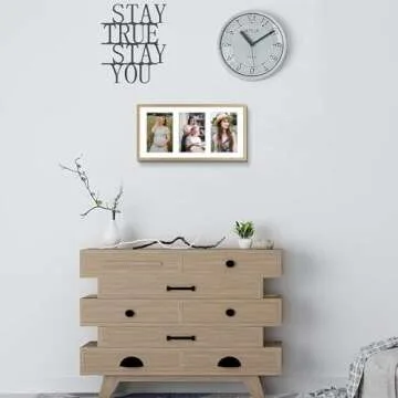 Golden State Art, 4x6 Aluminum Collage Frame, Displays 6x4 Pictures With 3 Openings Mat or One 7x14 Photo, Real Glass, Portrait/Landscape Wall Display, Gold, 1 Pack