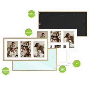 Golden State Art, 4x6 Aluminum Collage Frame, Displays 6x4 Pictures With 3 Openings Mat or One 7x14 Photo, Real Glass, Portrait/Landscape Wall Display, Gold, 1 Pack