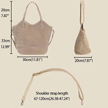 Large Fleece Sherpa Purse Teddy Plush Fluffy Furry Fuzzy Tote Bag Faux Fur Handbags for Women Ladies...