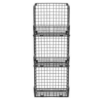 Sorbus Hanging Fruit Basket Wall Mounted Wire Metal Bins - 3 Tier Storage Basket Organizer for Kitchen Storage, Great for Produce Fruits & Vegetables, Potato Onion Storage Bathroom Tower (Black)