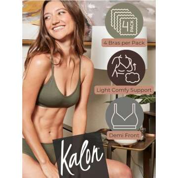 Kalon Women’s 4 Pack Demi Padded Bralette Wireless Comfortable Bra (S/M, Earth)