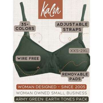 Kalon Women’s 4 Pack Demi Padded Bralette Wireless Comfortable Bra (S/M, Earth)