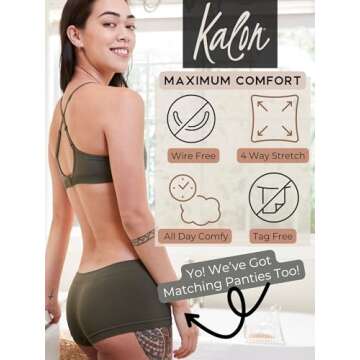 Kalon Women’s 4 Pack Demi Padded Bralette Wireless Comfortable Bra (S/M, Earth)