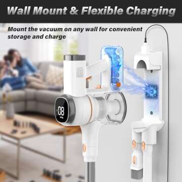 Tikom V500 Cordless Vacuum Cleaner for Home, 40000Pa/450W Stick Vacuum with LED Touch Screen, Charging Wall Dock, Anti-Tangle, Lightweight Handheld Vacuum for Pet Hair, Hard Floor, Carpet