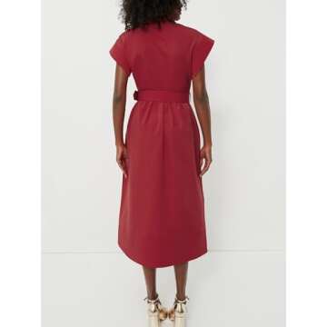 Jenkoon Women's Turn Down Collar Shirt Dress with Belt Short Sleeve Shell Trench Coat Formal Dresses(Red,M)