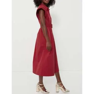 Jenkoon Women's Turn Down Collar Shirt Dress with Belt Short Sleeve Shell Trench Coat Formal Dresses(Red,M)