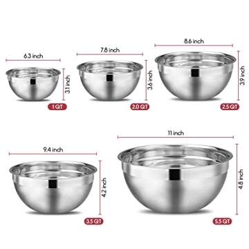 ELJTKJ Mixing Bowls, Reusable Stainless-Steel Nesting Bowls, Easy to Clean, Space Saving Storage, Suitable for Home Cooking, Baking, Prep Mix, Set of 5