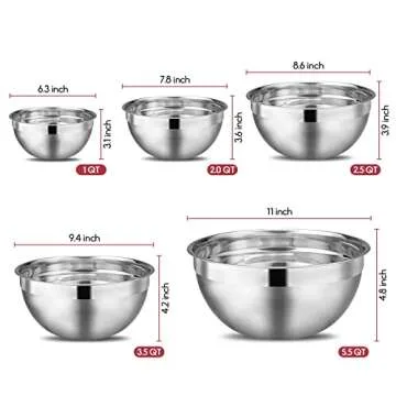 ELJTKJ Mixing Bowls, Reusable Stainless-Steel Nesting Bowls, Easy to Clean, Space Saving Storage, Suitable for Home Cooking, Baking, Prep Mix, Set of 5
