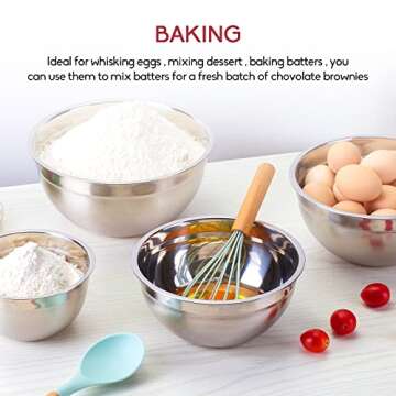 ELJTKJ Mixing Bowls, Reusable Stainless-Steel Nesting Bowls, Easy to Clean, Space Saving Storage, Suitable for Home Cooking, Baking, Prep Mix, Set of 5