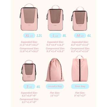 BAGSMART Compression Packing Cubes for Effortless Travel Organization - Baby Pink