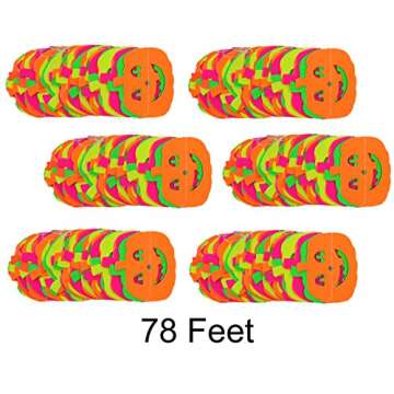 Midnight Glo Halloween Decoration 78ft Neon Pumpkin Garland Wall Hanging Decorations for Halloween Blacklight Reactive UV Glow Party (6 Pack)