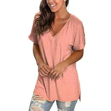 Liher Womens Casual V Neck Short Sleeve Summer Tops