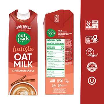 nutpods Cinnamon Dolce Barista Oat Milk - Sugar Free Non Dairy Milk Made from Oats - Keto Oatmilk Barista Blend - 70 calories, Gluten Free, Non-GMO, Vegan, Kosher, 32 fl oz (3-Pack)