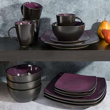Gibson Soho Lounge Dinnerware set, Square, Purple, Service for 4 (16pcs)