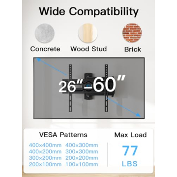 Pipishell Full Motion TV Wall Mount for 26-60" TVs