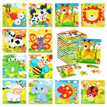 12 Pack Jigsaw Puzzles for Kids Ages 4-8 - Wooden Toddlers Puzzles 16 Pieces for Kids Party Favor To...