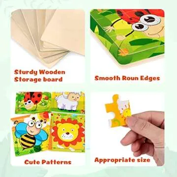 12 Pack Jigsaw Puzzles for Kids Ages 4-8 - Wooden Toddlers Puzzles 16 Pieces for Kids Party Favor Toys - Preschool Educational Learning Travel Toys for Toddlers 3 4 5 Years Old Boys and Girls