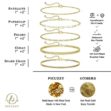 Picuzzy 5PCS Gold Bracelets Set for Women - Stylish Jewelry