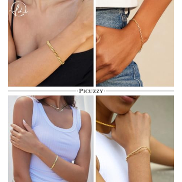 Picuzzy 5PCS Gold Bracelets Set for Women - Stylish Jewelry